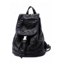 Simple Fashion Solid Color Black Soft Leather Travel Bag College Backpack