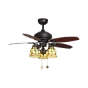 3 Lights Bell Ceiling Fan with 5 Blade Remote Control Tiffany Glass Semi Flush Mount Light for Dining Room