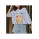 Funny Letter Cartoon Face Printed Girls Summer Round Neck Oversized T-Shirt