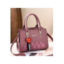 Women's Glamorous Floral Embroidery Pattern Letter Ribbon Heart Embellishment Commuter Satchel Handbag 27*12*20 CM