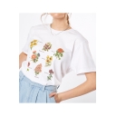 SWEET Letter Floral Print White Round Neck Short Sleeve Graphic Tee