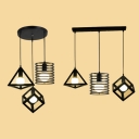 Industrial Linear/Round Canopy Pendant Light 3 Lights Metal Hanging Light in Black for Cafe