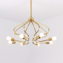 Metal Twisted Arm Pendant Lamp Bedroom Bathroom 8 Lights Traditional Chandelier in Brass