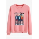 COLLECM Letter Girls Back Photo Printed Round Neck Long Sleeve Sweatshirt