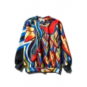 Womens Cool Colorful Graffiti Printed Round Neck Long Sleeve Pullover Sweatshirt