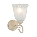 Frosted Glass Flower Wall Lamp 1 Light Antique Style Wall Light in White for Study Room