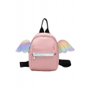 New Fashion Angel's Wing Embellishment Solid Color Nylon Mini Backpack for Girls 23*17*11 CM