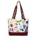 Stylish Printed Colored Geometric Strap Shoulder Tote Bag with Zipper 33*10*32 CM