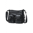 Cool Solid Color Double Pocket Front Rivet Embellishment Black Hobo Shoulder Bag 25*10*20 CM