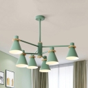 Study Room Cone Chandelier Metal 4/6 Lights Modern Gray/Green/White Pendant Light