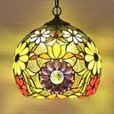 Tiffany Vintage Floral Hanging Light One Light Stained Glass Pendant Light for Restaurant