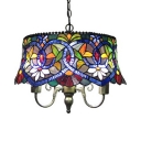 Tiffany Rustic Blue Pendant Light Drum Shade 18 Inch Stained Glass Ceiling Light for Restaurant