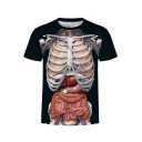 Cool 3D Skeleton Pattern Round Neck Short Sleeve Black T-Shirt
