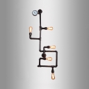 Retro Loft Bare Blue Wall Light Metal 5 Heads Black Wall Lamp with Water Pipe for Bar Cafe