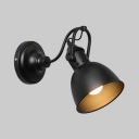 1 Light Dome Rotatable Sconce Light Industrial Metal Wall Light in Matte Black for Bedroom