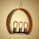 Industrial Edison Bulb Chandelier 3 Lights Wrought Iron Pendant Lamp in Brass for Corridor Foyer