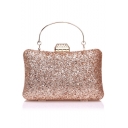 Stylish Plain Metal Rhinestone Buckle Top Handle Sequined Evening Bag Clutch Handbag 20*6*12 CM