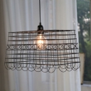 Metal Square Cage Pendant Light 1 Light Industrial Suspension Light in Black for Cafe Bar