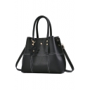 Women's Elegant Plain Floral Embellishment Large Capacity PU Leather Shoulder Bag Satchel Handbag