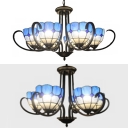Dome Shade Restaurant Hotel Chandelier Stained Glass 6/8 Lights Mediterranean Style in Blue