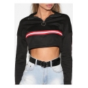 Hot Fashion Women's Tape Striped Patched Zipper Front Long Sleeve Cropped Sweatshirt