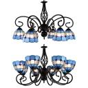 Art Glass Dome Chandelier Living Room 6/8 Lights Mediterranean Style Suspension Light in Blue