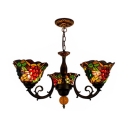 3 Lights Grapes Suspension Light Tiffany Style Rustic Stained Glass Chandelier for Hallway