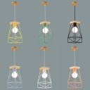 Wire Frame Restaurant Pendant Light Metal Wood 1 Light Macaron Loft Ceiling Light