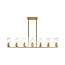 Cylinder Shade Restaurant Pendant Light Metal 7 Lights Antique Style Island Lamp in Brass