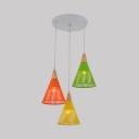 Metal Hollow Cone Hanging Light Kitchen 3 Lights Modern Suspension Light with Multi-Color