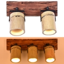Rustic Style Beige Wall Light Cylinder 2/3 Lights Wood Angle Adjustable Sconce Light for Stair Foyer