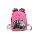 Fashion MBD Letter Print Cartoon Ear Sequin Patchwork PU Leather Backpack 24*19*9 CM
