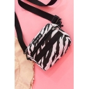 Stylish Zebra Pattern Letter Patched Black and White Crossbody Shoulder Bag 17.5*5*14 CM