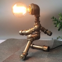 Industrial Curtsy Robot Desk Light 1 Head Metal Study Lighting in Brass for KTV Cafe