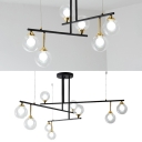 Simple Style Stacked Chandelier with Globe Shade 6/9 Lights Metal Hanging Light in Black for Restaurant