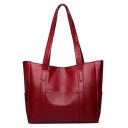 Simple Fashion Solid Color PU Leather Shoulder Bag Leisure Tote Bag 34*12*29 CM