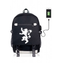 Fashion Animal Lion Wolf Printed Black Casual Zipper Laptop Backpack School Bag with USB Charging 50*35*20 CM