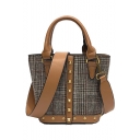 Stylish Plaid Pattern Rivet Embellishment Buckle Bag Shoulder Tote Handbag 22*10*18.5 CM