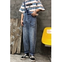 Trendy Vintage Blue Rolled Cuff Loose Casual Straight Fit Unisex Denim Bib Overalls