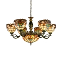 9 Lights Dome Hanging Lamp Tiffany Style Victorian Stained Glass Chandelier for Living Room