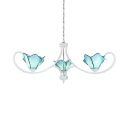 Art Glass Flower Chandelier Bedroom Hallway 3 Lights Tiffany Style Pendant Light in Blue