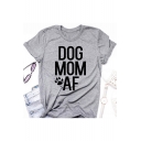 Women's Simple Letter DOG MOM AF Printed Short Sleeve Round Neck Grey T-Shirt