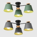 3 Lights Tapered Semi Flush Light Nordic Style Metal Ceiling Fixture in Green/Gray for Child Bedroom