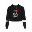 Cool Heart Letter I LOVE YOU 3000 Striped Long Sleeve Cropped Hoodie