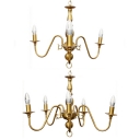 3/5 Lights Candle Chandelier Colonial Style Metal Pendant Light in Brass for Hallway Stair