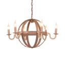 6 Lights Globe Suspension Light with Candle Vintage Style Metal Chandelier in Rust for Cottage