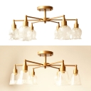 6 Lights Bucket/Bud Semi Flush Ceiling Light Modern Glass Ceiling Lamp in Brass for Living Room
