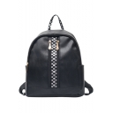 New Stylish Plaid Pattern Zipper Black PU Backpack for Women 24*30*12CM
