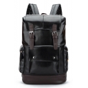 Simple Big Capacity Flat Pocket Patched Black PU Leather Travel Bag Leisure Backpack 45*31*17 CM