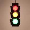 Restaurant Traffic Light Hanging Lamp Metal 3 Heads Creative Green & Red & Yellow Pendant Light